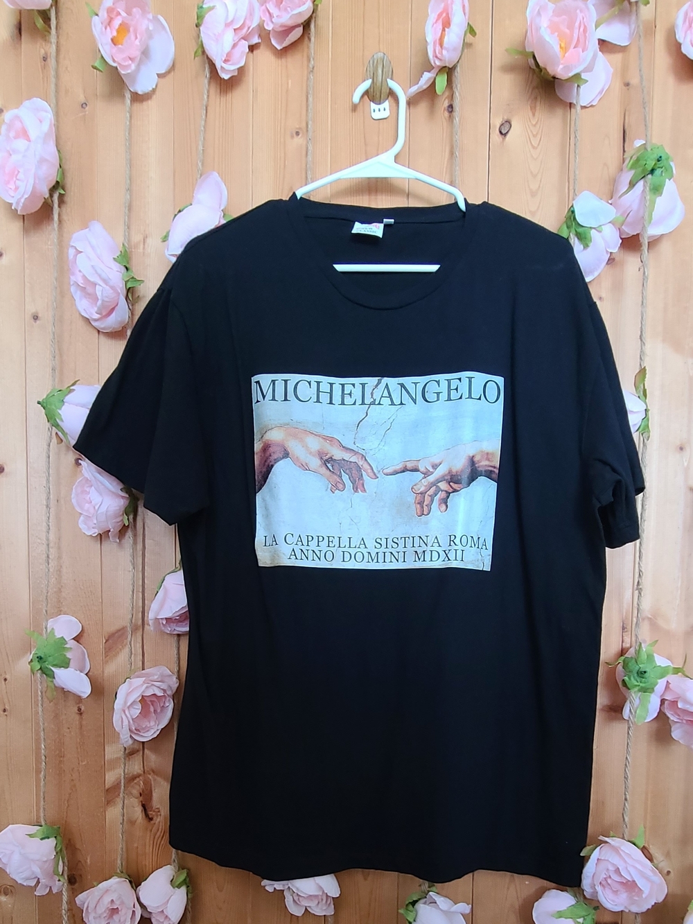 Black Michelangelo Hands Print Short Sleeve Tee